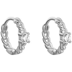 Tiny CZ Chain Hoop Earrings for Women Girls 925 Sterling Silver Cubic Zirconia Hypoallergenic Cute Small Link Chains Cartilage Huggie Hoops Earring Fashion Dainty Piercing Jewelry Gifts