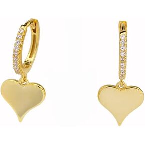 Dainty Plain Heart Love Dangle Drop Cartilage CZ Small Huggie Hoop Earrings for Women Teen Girls Cute Minimalist 925 Sterling Silver Charm Dangling Cuff Hoops Hypoallergenic Trendy Jewelry Gifts for Her Wife Mom Birthday Valentines Day Xmas