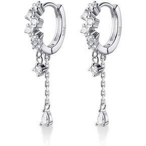 Delicate Crystal Small Hoop Earrings S925 Sterling Silver for Women Girls Cubic Zirconia Diamond Dangling Charm Tassel Chain Round Huggie Hoops Cartilage Earring Ear Jewelry Gifts Hypoallergenic