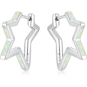 CiNily Opal Star Earrings for Women Teen Girls Small Hoop Earrings 14k White/Rose/Yellow Gold Plated Cute Star Huggie Earrings Hypoallergenic Tragus Hoops Christmas Birthday Jewelry Gifts