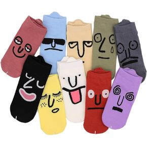 Women's 10 Pairs Lightweight Colorful Patterned Crew Socks - 10 different fun designs and color per pack