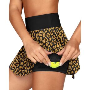 QUEENIEKE تنانير رياضية خفيفة الوزن للتنس مع جيوب قصيرة، تنانير جولف للجري للنساء مقاس M، طباعة الفهد الأصفر in Kuwait