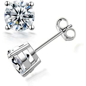 JIANGXIN GRA Certificated Solitaire Round Brilliant VVS1 Moissanite D Color 925 Sterling Silver Platinum Plated Stud Earrings Unisex Fine Jewelry for Women Men 0.6ct/1ct/2ct