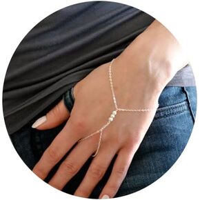 Olbye Pearl Fing Ring Bracelet Personalize Hand Chain Everyday Bracelet Jewelry for Women and Teen Girls