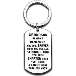 Grandson Keychain Inspirational Gifts for Grandson from Grandmother Grandparents Powerful Message Key Tag Key Chains