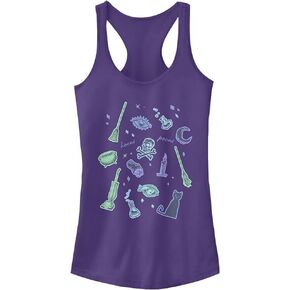 Disney Junior's Hocus Pocus Spooky Jumble Slim Fit, Scoop Hem Racerback Tank, Purple, Small