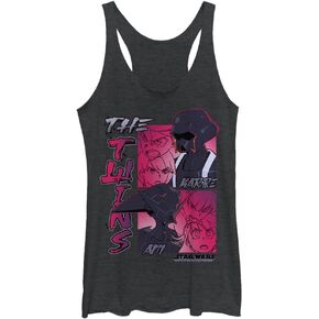 Star Wars Junior's Visions The Twins Tri-Blend Racerback Layering Tank, Black Heather, X-Large