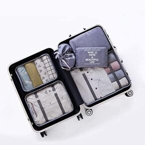 LANGUGU Compression Travel Luggage Organizers 6 Set, Mesh Clothes Bags Luggage Travel Packing Cubes with Bra Underwear Bag for Carry-on Luggage, Suitcase and Backpacking Accessories (Beige) in Kuwait