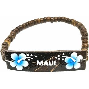 Zero Gravity Hawaii Hawaiian Jewelry Light Blue Hibiscus Flower Maui Elastic Coconut Bead Bracelet