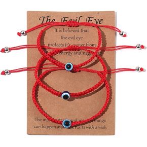 Caiyao 2-3Pcs Matching Evil Eye different Size Adjustable Braided Lucky Red String Bracelets for Family Set Mommy and Me set Kabbalah Protection Lucky Bracelet
