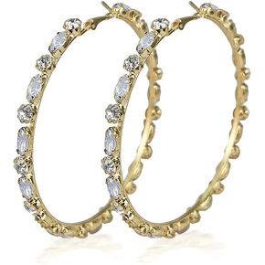 Big Large Hoop Earrings for Women Girls Bohemian Rhinestone Cubic Zirconia Wrapped Hoops Dangle Huggie Exaggerated Earring Sparkle Bridal Wedding Christmas Birthday Jewelry Gift Cocktail Party 90mm