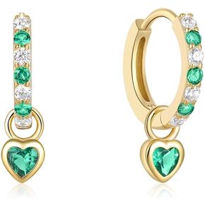 أقراط هوجي للنساء، أقراط على شكل قلب ذهبي صغير تتدلى من الزركون الأخضر المكعب، أقراط لا تسبب الحساسية، هدية بسيطة للفتيات المراهقات هدايا مجوهرات in Kuwait