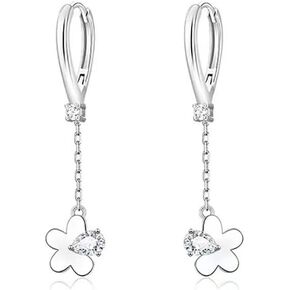 Cute Flower Tassel Dangle Drop Small Hoop Earrings for Women Girls 925 Sterling Silver Crystal Cubic Zirconia Chain Dangling Cartilage Hypoallergenic Waterdrop Huggie Hoops Earring Wrap Cuffs Dainty Jewelry Gifts Birthday