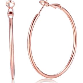 NewZenro 42mm Stainless Steel 14K Rose Gold Plated Round Endless Hoop Earrings For Womens Girls (rose gold)