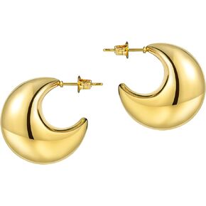 Chunky Gold Hoop Earrings for Women Trendy Thick Stainless Steel Earrings with 18K Gold Plated, Hypoallergenic Small Huggie Hoop Jewelry Gift for Women (Teardrop Hoops)