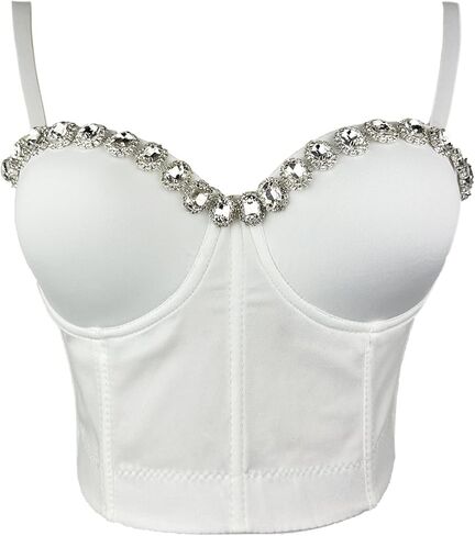 ELLACCI بلوزة نسائية بيضاء ناعمة مرصعة بحجر الراين مع أشرطة قابلة للفصل in Kuwait