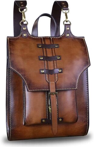 LRTO Genuine Leather Backpack for Women and Men Vintage Rucksack Convertible Casual Daypack Handmade Western Satchel Sling Purse (Brown) in Saudi Arabia