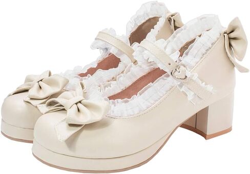 LUXMAX Women Kawaii Mid Block Heel Mary Jane Rockabilly Pumps with Bow | Kawaii Shoes,Platform Mary Janes,Chunky Heel Pumps,Cute Sweet Shoes,Fashion Dress Shoes,Comfortable Pumps in Kuwait