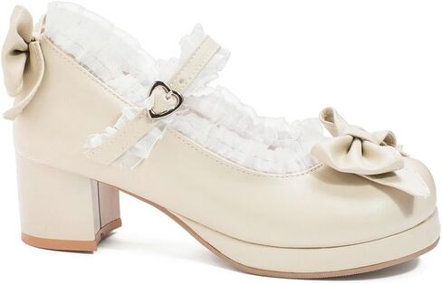 LUXMAX Women Kawaii Mid Block Heel Mary Jane Rockabilly Pumps with Bow | Kawaii Shoes,Platform Mary Janes,Chunky Heel Pumps,Cute Sweet Shoes,Fashion Dress Shoes,Comfortable Pumps in Kuwait