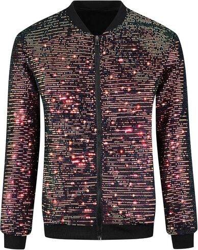 Lars Amadeus Sequin Jacket for Men's Zipper Long Sleeves Party Disco Shiny Bomber Jacket in Saudi Arabia