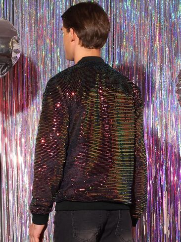 Lars Amadeus Sequin Jacket for Men's Zipper Long Sleeves Party Disco Shiny Bomber Jacket in Saudi Arabia
