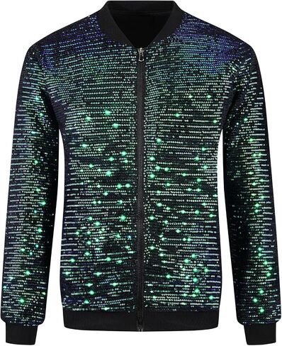 Lars Amadeus Sequin Jacket for Men's Zipper Long Sleeves Party Disco Shiny Bomber Jacket in Saudi Arabia