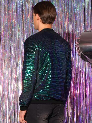 Lars Amadeus Sequin Jacket for Men's Zipper Long Sleeves Party Disco Shiny Bomber Jacket in Saudi Arabia