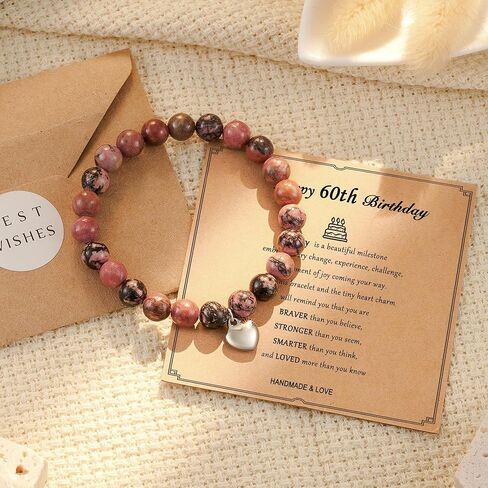 HGDEER ​​30/40/50/60 هدايا عيد ميلاد للنساء، أساور قلب من الحجر الطبيعي للأم والعمة والزوجة والصديق والأخت in Kuwait