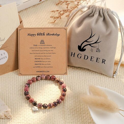 HGDEER ​​30/40/50/60 هدايا عيد ميلاد للنساء، أساور قلب من الحجر الطبيعي للأم والعمة والزوجة والصديق والأخت in Kuwait