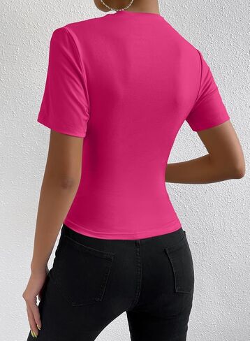 قمصان LOLONG النسائية قصيرة الأكمام صيفية كاجوال أساسية مكشكشة ورقبة قارب ضيقة in Kuwait