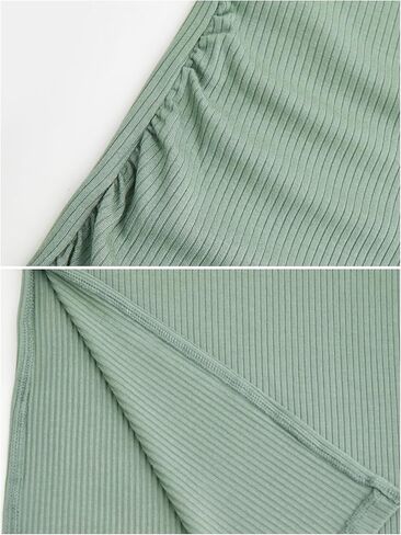 Ecavus المرأة الضلع متماسكة بلا أكمام فستان الأمومة الجانب سبليت Bodycon تانك فستان Ruched ملابس الحمل in Kuwait