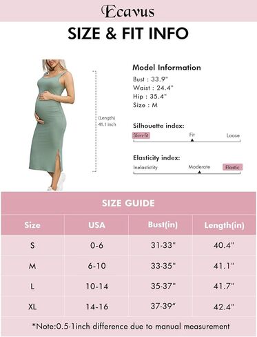 Ecavus المرأة الضلع متماسكة بلا أكمام فستان الأمومة الجانب سبليت Bodycon تانك فستان Ruched ملابس الحمل in Kuwait