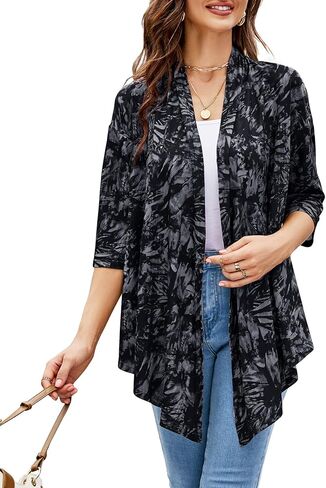 سترة LIOFOER النسائية Shurgs مفتوحة من الأمام وأكمام 3/4 خفيفة الوزن كاجوال S-XXL in Kuwait