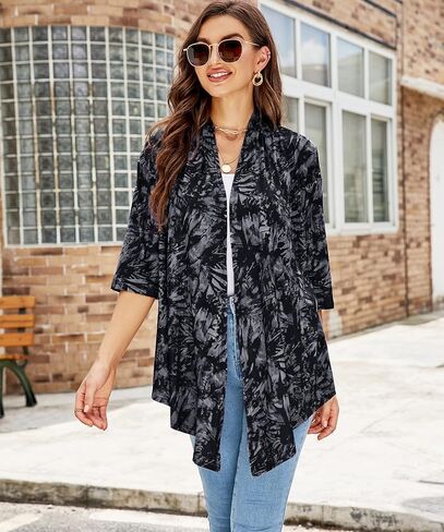 سترة LIOFOER النسائية Shurgs مفتوحة من الأمام وأكمام 3/4 خفيفة الوزن كاجوال S-XXL in Kuwait