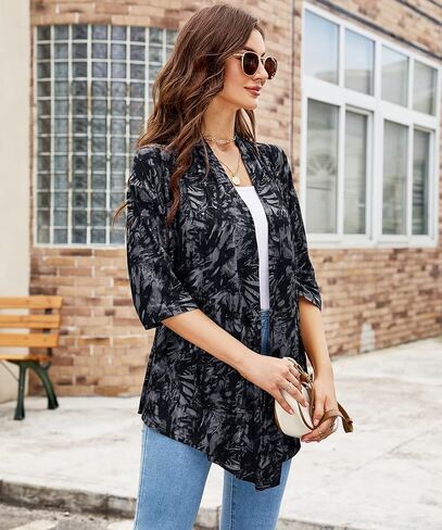 سترة LIOFOER النسائية Shurgs مفتوحة من الأمام وأكمام 3/4 خفيفة الوزن كاجوال S-XXL in Kuwait