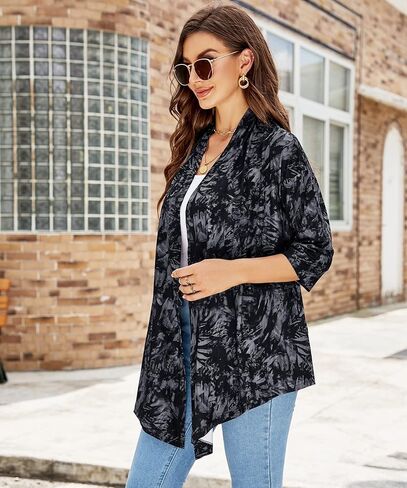 سترة LIOFOER النسائية Shurgs مفتوحة من الأمام وأكمام 3/4 خفيفة الوزن كاجوال S-XXL in Kuwait