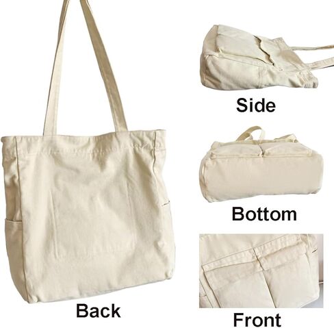 Women Tote Bag for School Work Lightweight Canvas Shoulder Hobo Bags with Pockets in Kuwait