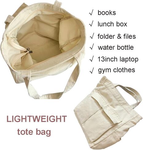Women Tote Bag for School Work Lightweight Canvas Shoulder Hobo Bags with Pockets in Kuwait