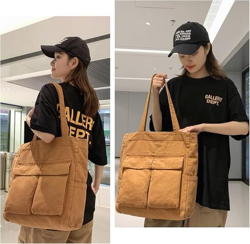 Women Tote Bag for School Work Lightweight Canvas Shoulder Hobo Bags with Pockets in Kuwait