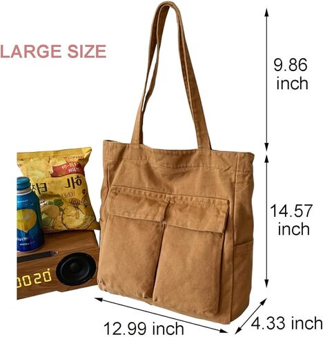 Women Tote Bag for School Work Lightweight Canvas Shoulder Hobo Bags with Pockets in Kuwait