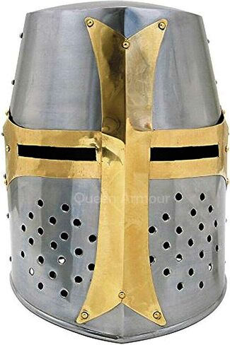 Queen Armour 18 Gauge Medieval Crusader Helmet Metal Knight Helmets with Liner Silver Viking Helmet Knight Helmet Spartan Helmet Medieval Armor Cosplay Helmet Medieval Helmet Crusader Costume in Kuwait