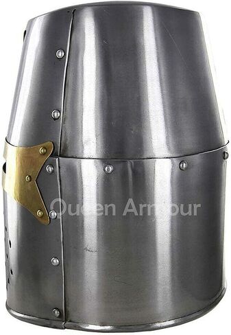 Queen Armour 18 Gauge Medieval Crusader Helmet Metal Knight Helmets with Liner Silver Viking Helmet Knight Helmet Spartan Helmet Medieval Armor Cosplay Helmet Medieval Helmet Crusader Costume in Kuwait