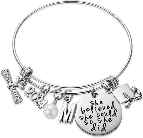 Class of 2024 Graduation Gift - Senior 2024 Graduate Bracelet - Inspirational Graduation Gifts for Her - 26 Initial Charm Bracelets for College High School Girls in Kuwait