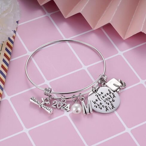 Class of 2024 Graduation Gift - Senior 2024 Graduate Bracelet - Inspirational Graduation Gifts for Her - 26 Initial Charm Bracelets for College High School Girls in Kuwait