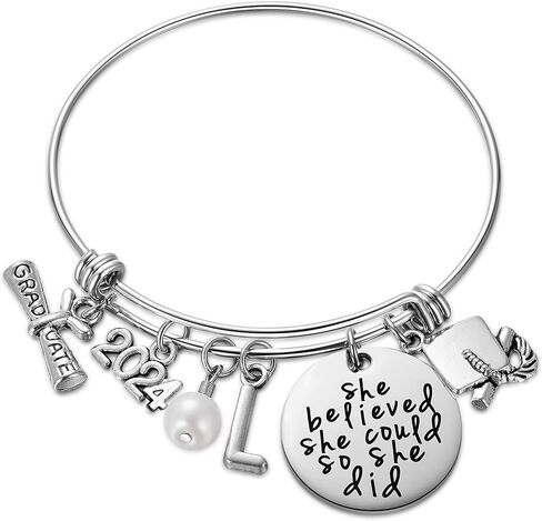 Class of 2024 Graduation Gift - Senior 2024 Graduate Bracelet - Inspirational Graduation Gifts for Her - 26 Initial Charm Bracelets for College High School Girls in Saudi Arabia