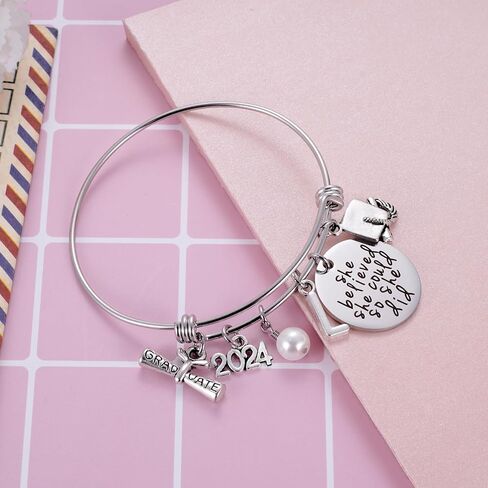 Class of 2024 Graduation Gift - Senior 2024 Graduate Bracelet - Inspirational Graduation Gifts for Her - 26 Initial Charm Bracelets for College High School Girls in Saudi Arabia