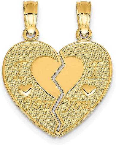 Diamond2Deal 14k Yellow Gold I Love You Break Apart Heart Pendant Fine Jewelry for Women (L- 19 mm W- 16 mm), Yellow Gold in Saudi Arabia
