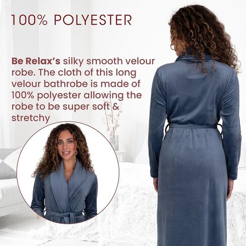Be Relax Terry Velour Robe - Made of Polyester, Shawl Collar Robe with Belt & Side Pockets, Soft & Warm Bathrobe for Women in Kuwait