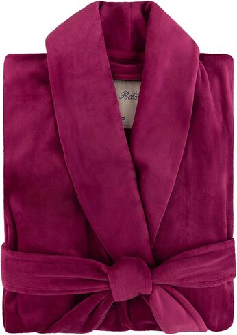 Be Relax Terry Velour Robe - Made of Polyester, Shawl Collar Robe with Belt & Side Pockets, Soft & Warm Bathrobe for Women in Saudi Arabia