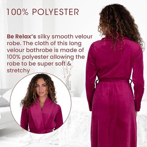 Be Relax Terry Velour Robe - Made of Polyester, Shawl Collar Robe with Belt & Side Pockets, Soft & Warm Bathrobe for Women in Saudi Arabia